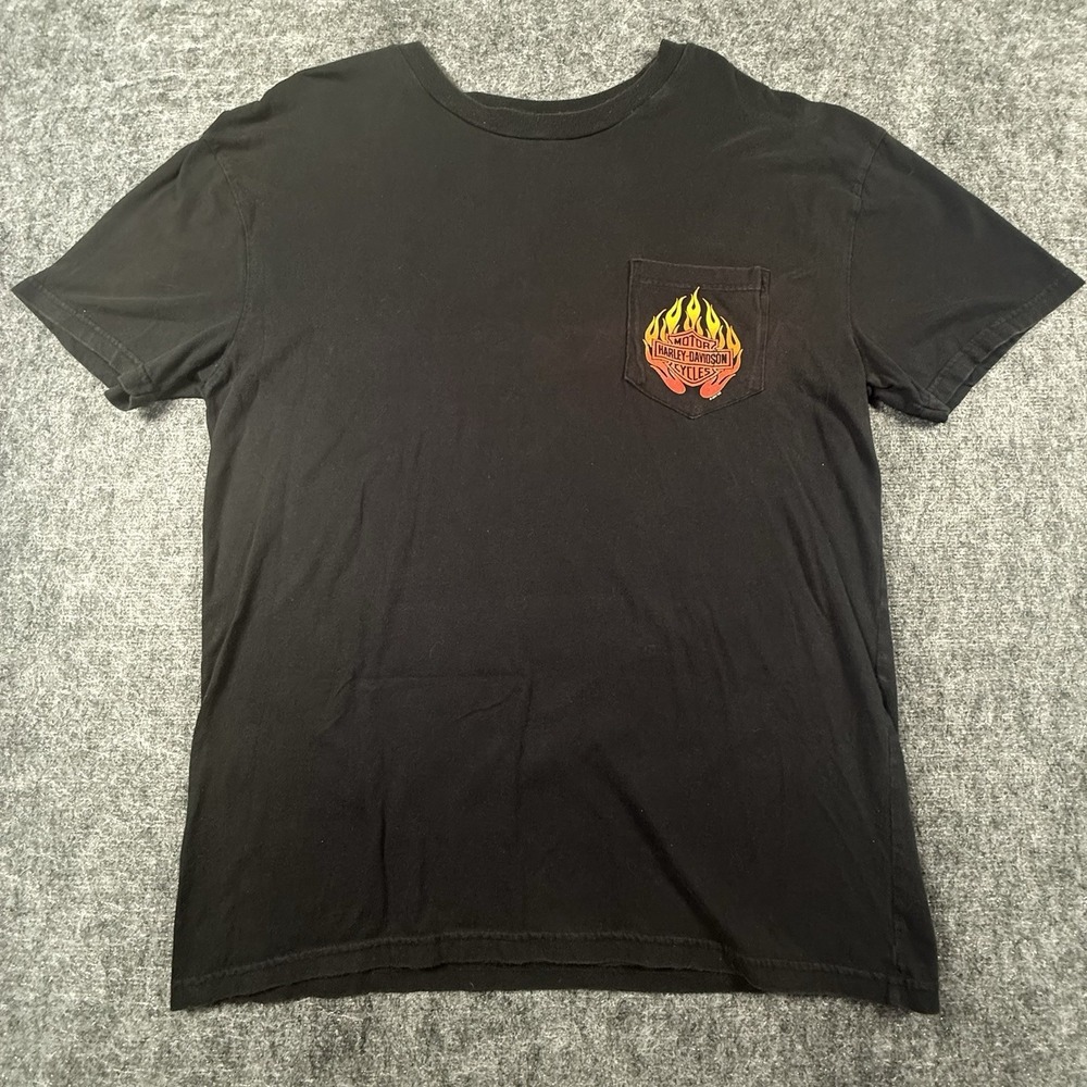 Harley Davidson T Shirt Mens XL Black Dublin Ireland Pocket Flame Vintage 2001